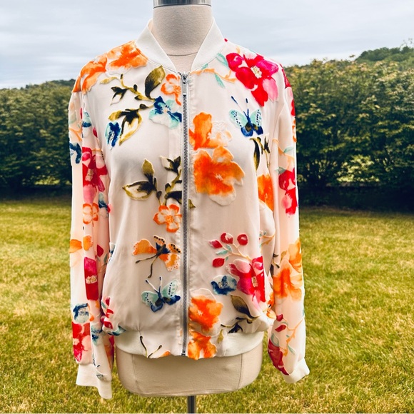 INC International Concepts White with Velvet Flowers Bomber Jacket - Picture 3 of 16